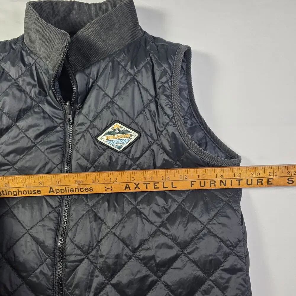 Volcom Reversible Quilted Vest Youth XL (18-20) Black Corduroy Collar Full Zip
